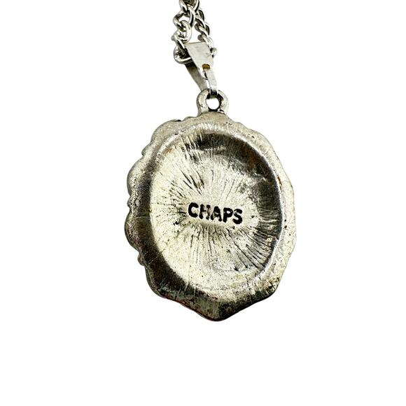 Chaps Faux Turquoise Southwest Style Oval Silver Tone Pendant 18" Necklace - Picture 4 of 5